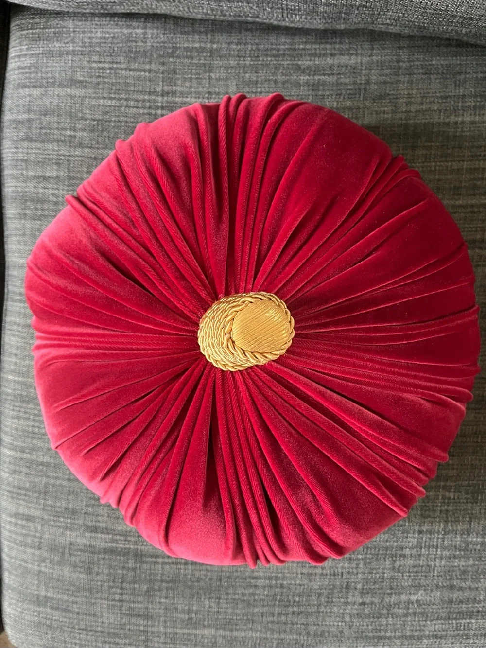 Threshold Burgundy Red Velvet Pumpkin Pillow with Braided Gold Stem
